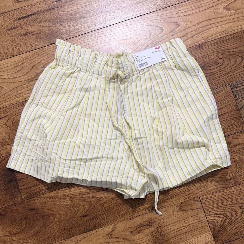 Uniqlo High Waist Striped Shorts - Yellow and White